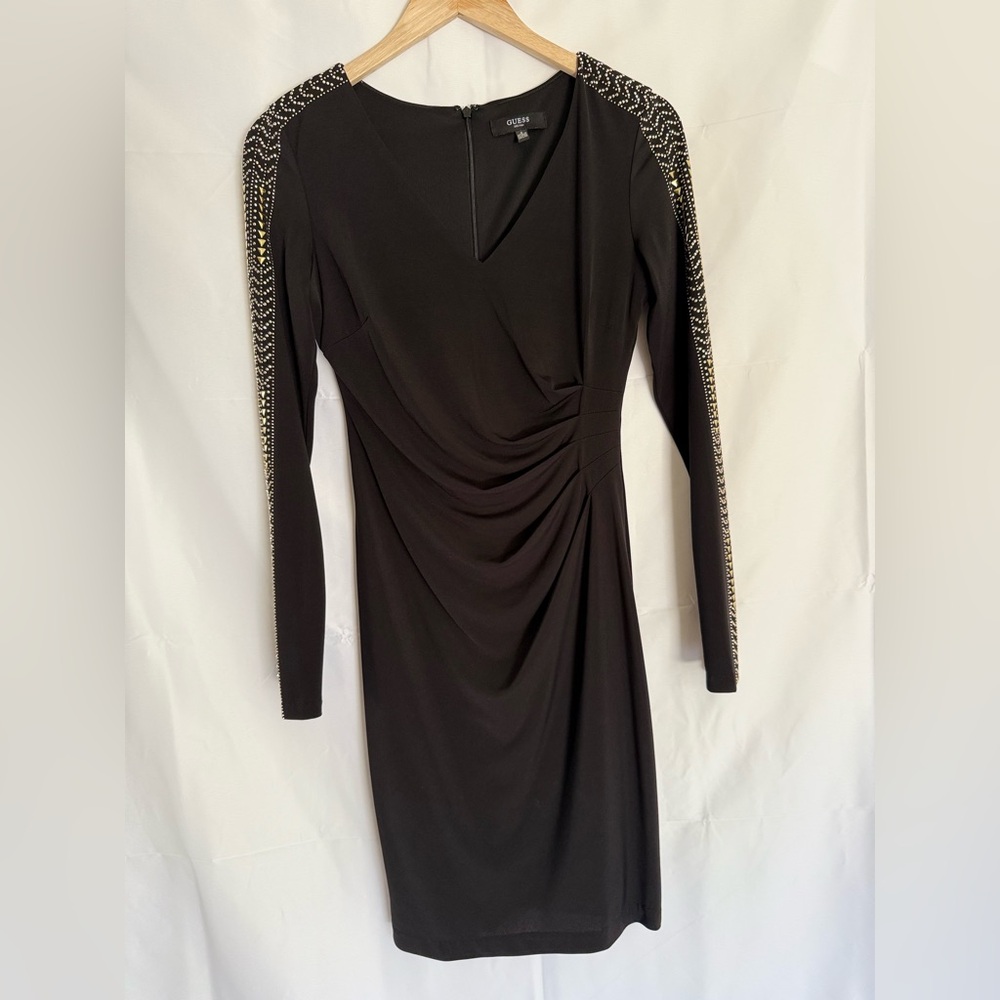 Guess Black Dress with Gold Sleeve Details